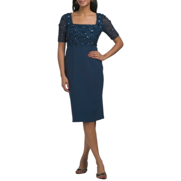 ADRIANNA PAPELL Short Sleeve Beaded Dress